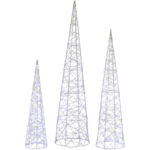 NORTHLIGHT  Led Lighted Twinkle Outdoor Christmas Cone Trees - 39.5" - - Set Of 3 In Silver