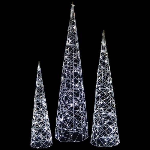 LED Lighted Twinkle Outdoor Christmas Cone Trees - 39.5" - Silver - Set of 3