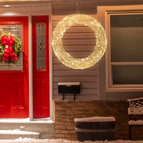 18" LED Lighted Gold Wire Wreath Outdoor Christmas Decoration