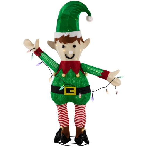 34.25" LED Lighted Elf Holding Christmas Lights Outdoor Yard Decoration
