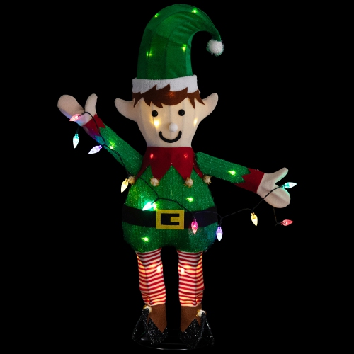 34.25" LED Lighted Elf Holding Christmas Lights Outdoor Yard Decoration