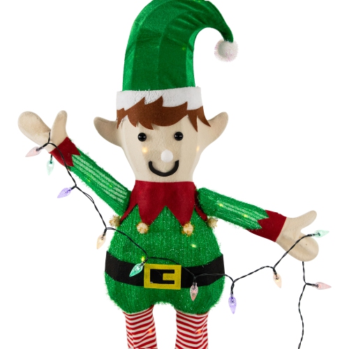 34.25" LED Lighted Elf Holding Christmas Lights Outdoor Yard Decoration