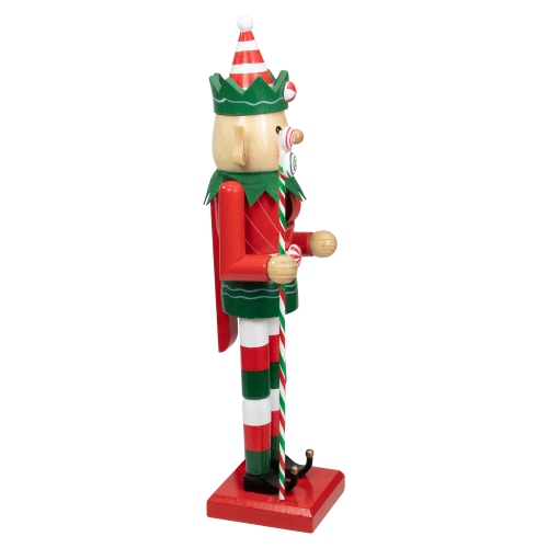 15" Red and Green Traditional Striped Elf Christmas Nutcracker