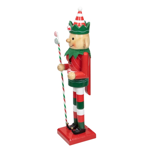 15" Red and Green Traditional Striped Elf Christmas Nutcracker
