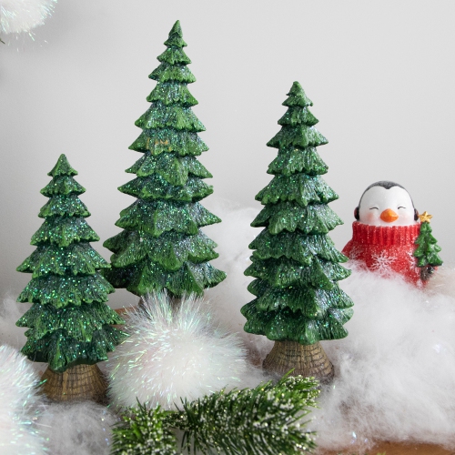 Glittered Pine Tree Christmas Decoration - 9.5"