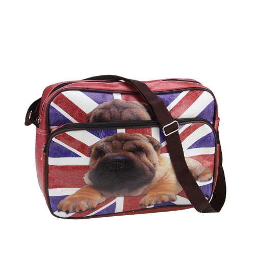 15" British Flag and Pug Crossbody Bag/Purse with Strap