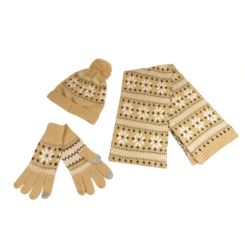 Bonnet d'hiver en tricot jacquard kaki pâle unisexe - taille unique