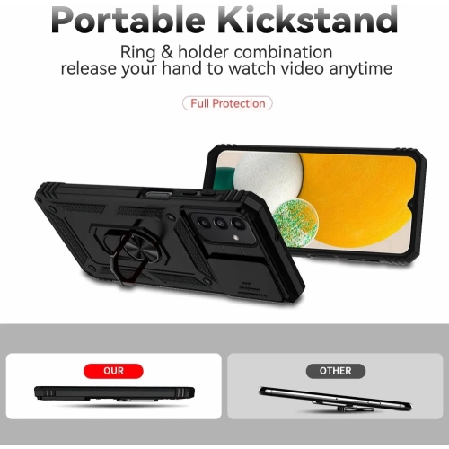 for Samsung Galaxy A13 5G Case with Screen Protector Slide Camera Cover & Kickstand Samsung A13 5G Case , Black