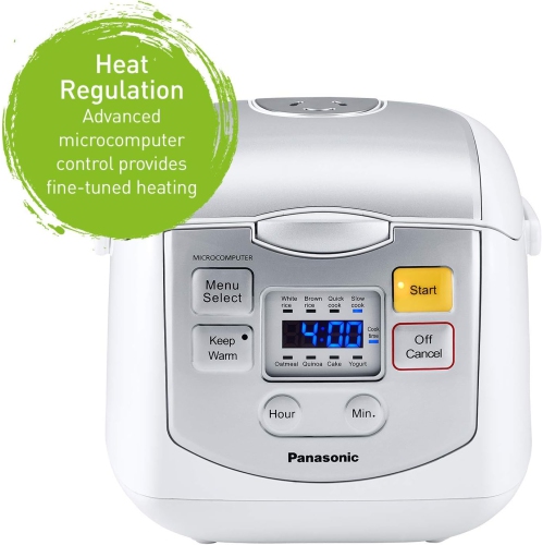 Panasonic SR-ZC075W 4 Cup Microcomputer Controlled Rice Cooker, White/Silver -Open Box