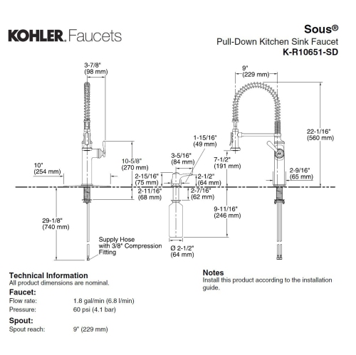 Kohler R10651-SD-CP Sous Pro-Style Single-Handle Pull-Down Sprayer Kitchen Faucet in Chrome