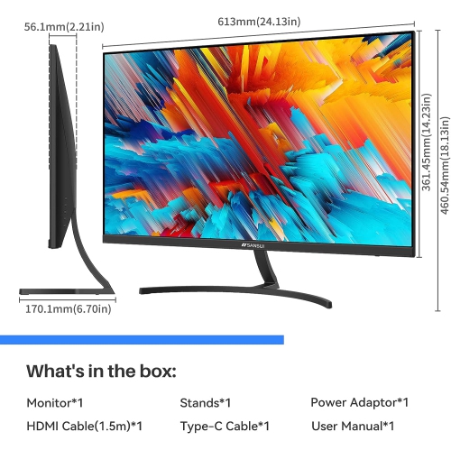 SANSUI 27 inch FHD Monitor with USB Type-C, Speakers Built-in