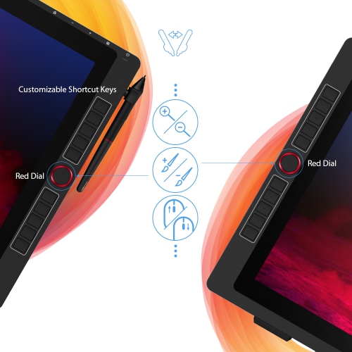 Tablette de dessin de 21,5 po avec 20 touches de raccourci et 2 cadran rouge avec affichage Pro Pen Artist 22R de XPPen