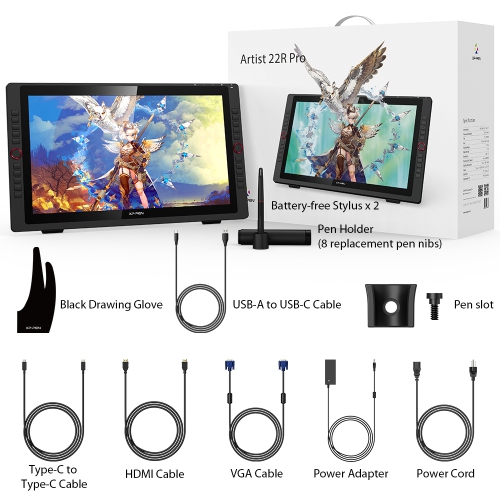 Tablette de dessin de 21,5 po avec 20 touches de raccourci et 2 cadran rouge avec affichage Pro Pen Artist 22R de XPPen