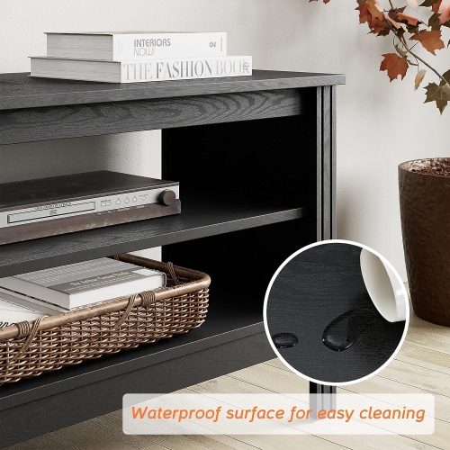 WAMPAT Farmhouse TV Stand for 75 Inch TV Entertainment Center Black TV Console Media Table with 4 Cubby Storage for Living Room Bedroom, 70''