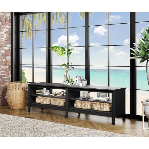 WAMPAT Farmhouse TV Stand for 75 Inch TV Entertainment Center Black TV Console Media Table with 4 Cubby Storage for Living Room Bedroom, 70''