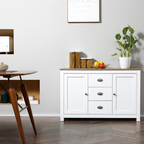 HOMCOM Kitchen Sideboard, Buffet Cabinet with 3 Drawers and Adjustable Shelves, Coffee Bar Cabinet with Storage, White