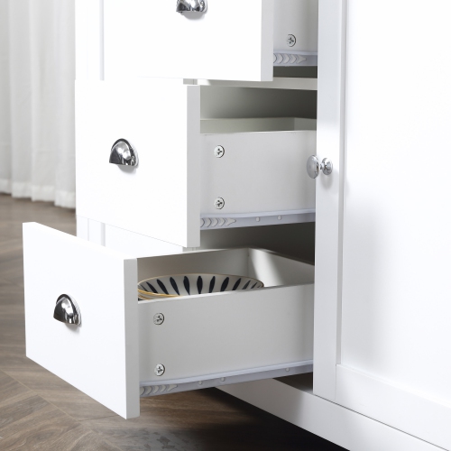 HOMCOM Kitchen Sideboard, Buffet Cabinet with 3 Drawers and Adjustable Shelves, Coffee Bar Cabinet with Storage, White