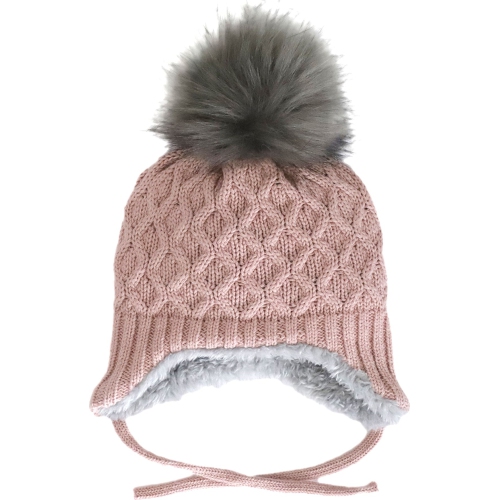 Bonnet d'hiver en tricot de coton à pompon simple CaliKids - Rose