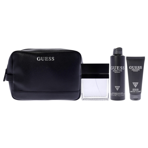 Seductive Homme by Guess for Men - 4 Pc Gift Set 3.4oz EDT Spray, 6oz Deodorant Body Spray, 3.4oz Shower Gel, Pouch