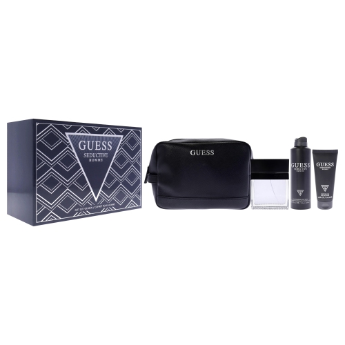 Seductive Homme by Guess for Men - 4 Pc Gift Set 3.4oz EDT Spray, 6oz Deodorant Body Spray, 3.4oz Shower Gel, Pouch