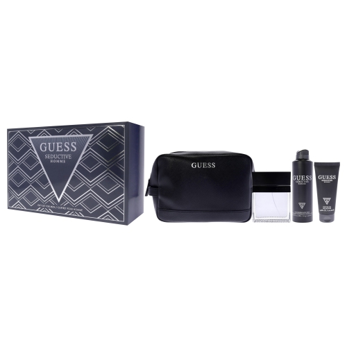 Seductive Homme by Guess for Men - 4 Pc Gift Set 3.4oz EDT Spray, 6oz Deodorant Body Spray, 3.4oz Shower Gel, Pouch
