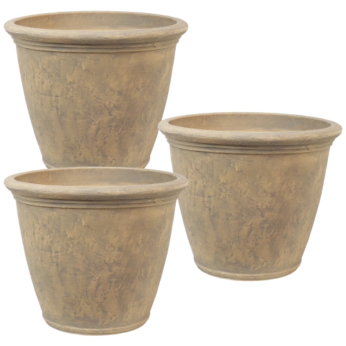 SUNNYDAZE DECOR  Sunnydaze 24 In Anjelica Unbreakable Polyresin Planter - - Set Of 3 In Beige