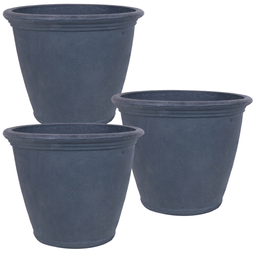 SUNNYDAZE DECOR  Sunnydaze 24 In Anjelica Unbreakable Polyresin Planter - Slate - Set Of 3 Best Patio pots