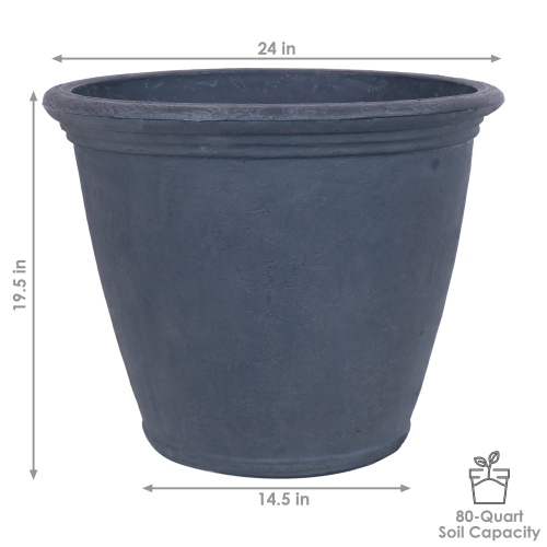 Sunnydaze 24 in Anjelica Unbreakable Polyresin Planter - Slate - Set of 3