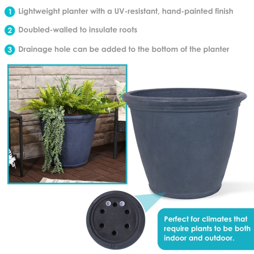 Sunnydaze 24 in Anjelica Unbreakable Polyresin Planter - Slate - Set of 3