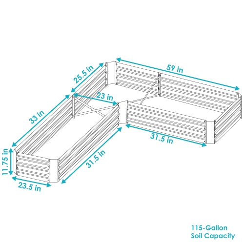 Sunnydaze Galvanized Steel L-Shaped Raised Garden Bed - 59.5 in - Brown
