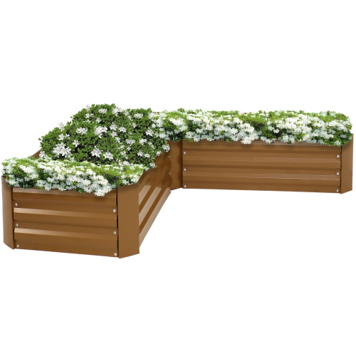 Sunnydaze Galvanized Steel L-Shaped Raised Garden Bed - 59.5 in - Brown