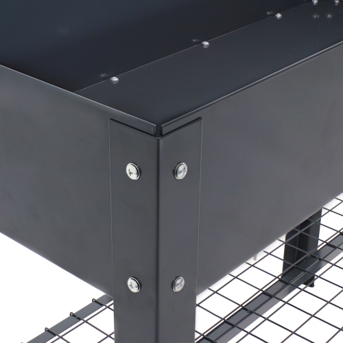 Sunnydaze Galvanized Steel Raised Bed with Mesh Shelf - Black - Set of 2