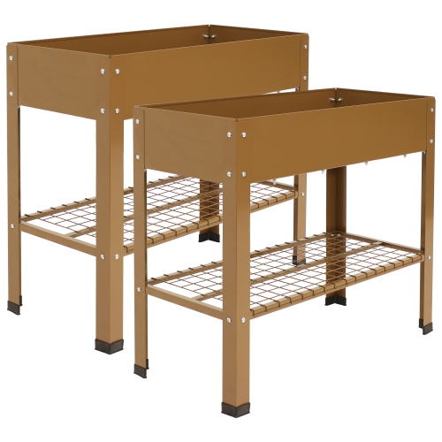Sunnydaze Galvanized Steel Raised Bed with Mesh Shelf - Brown - Set of 2
