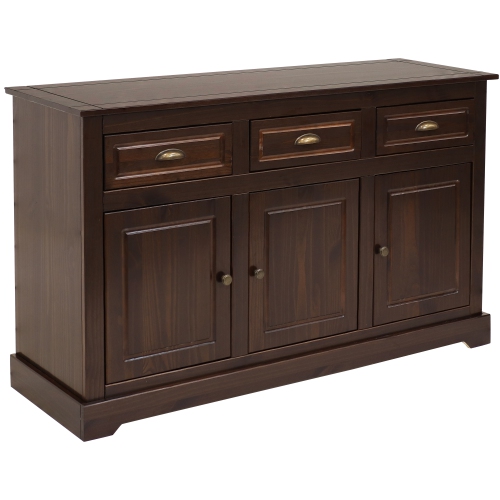 SUNNYDAZE DECOR  Sunnydaze Solid Pine Sideboard With 3 Drawers And 3 Doors - In Dark Brown