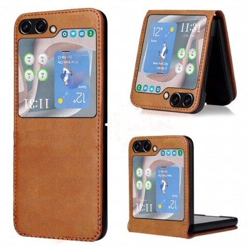 【CSmart】 Slim Fitted Shockproof PU Leather Case Cover for Samsung Galaxy Z Flip 5 5G 2023, Brown