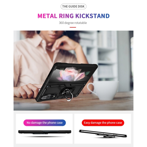 【CSmart】 Hybrid Magnetic Hard Kickstand Case Cover with Ring Holder for Samsung Galaxy Z Fold 5 5G 2023, Black