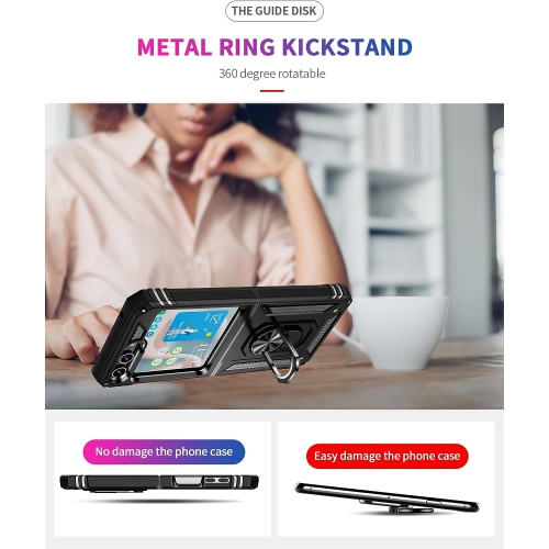 [CSmart] Étui rigide magnétique hybride avec support à anneau pour Samsung Galaxy Z Flip 5 5G 2023, noir