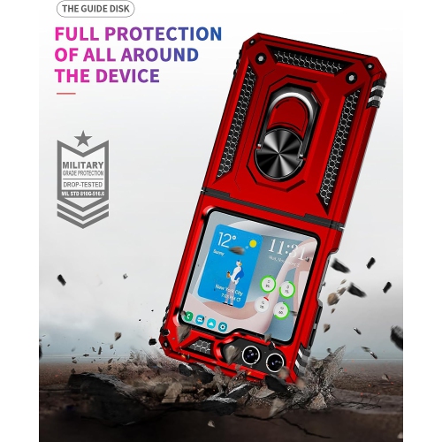 [CSmart] Étui rigide magnétique hybride avec support à anneau pour Samsung Galaxy Z Flip 5 5G 2023, rouge