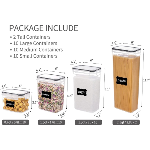 Ensemble de contenants pour aliments de 32 pièces : contenants hermétiques en plastique sans BPA avec couvercles pour l'organisation de la cuisine et