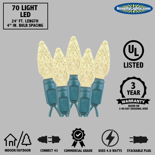 Novelty Lights 24 Feet 70 LED True Twinkle Outdoor Christmas String, 100% Twinkle C6 Strawberry LED Lights on Green Wire, Commercial Grade UL Listed,