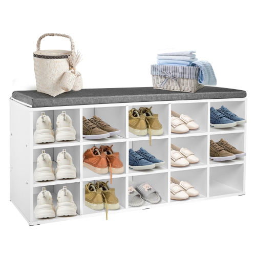 Mordrin Behavior Wade Banc de rangement pour chaussures à 15 compartiments avec coussin, banc de  rangement pour chaussures blanc et gris pour étagère à chaussures d'entrée  (41 x 11,8 x 17.7&nbsp;po) | Best Buy Canada