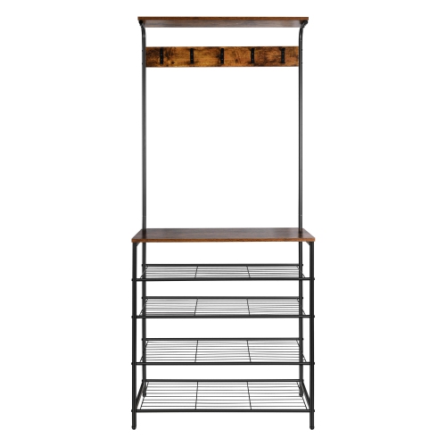 5-Tier Shoe Storage Coat Rack with 5 Dual Hooks, Different Heights Garment Rack For Corner Bedroom Hallway and Living Room