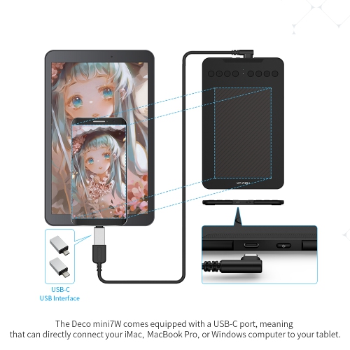 XPPen Deco mini7 Wireless Graphics Tablet 7 x 4.37-inch Portable Pad Built-in Lithium Battery Compatible with Windows/Mac/Android/Chrome/Linux