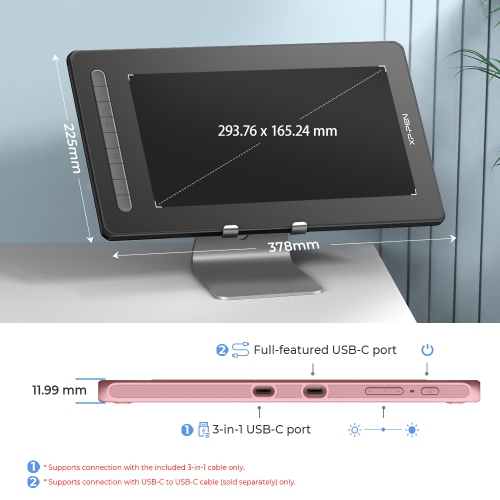Écran de tablette à dessin entièrement laminé de 13,3 po avec 9 touches de raccourci 2 Elite Smart Stylus de XPPen Artist 13