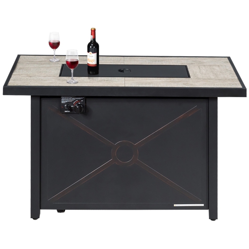 Table d'extérieur rectangulaire à foyer au gaz avec table en céramique 60.000 BTU de Costway idéale pour la piscine extérieure