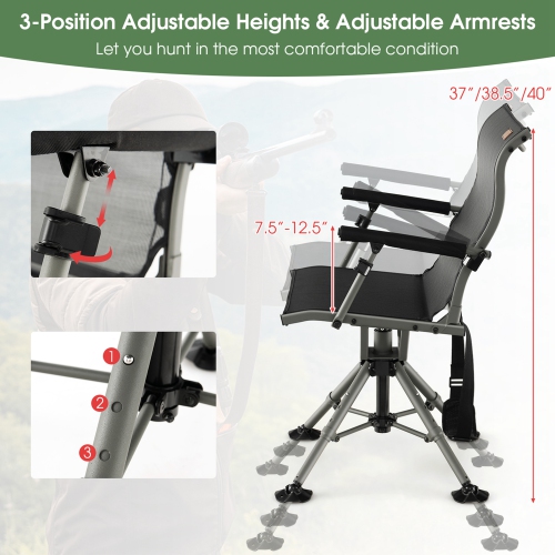 Costway 360 Degree Silent Swivel Hunting Chair w/ All-terrain Feet Pads Support 400 LBS