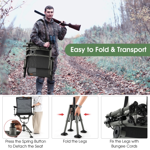Costway Folding Silent Swivel Blind 360°Swivel Hunting Chair w/All-terrain  Foot Pads