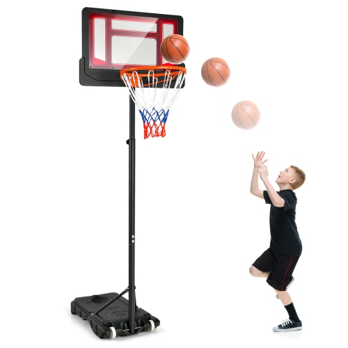 COSTWAY  Kids Basketball Hoop Portable Backboard System With Adjustable Height Ball Storage