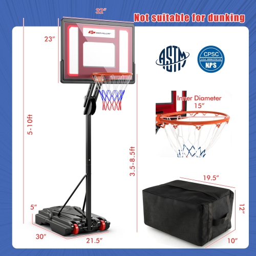 Goplus Portable Basketball Hoop System 5-10 FT Adjustable with Weight Bag Wheels Outdoor