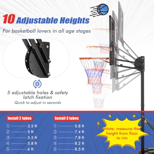 Goplus Portable Basketball Hoop System 5-10 FT Adjustable with Weight Bag Wheels Outdoor